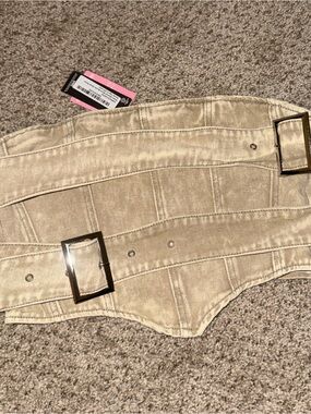 PrettyLittleThing Cream Corset Belted Denim Top